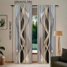 2pcs Modern Abstract Line Polyester Printed Curtains, All Season Modern Design, 100% Polyester Fiber, Filter/Translucent/Privacy Protection, With Rod Pocket, Easy To Install, Perfect For Kitchen, Laundry Room, Bedroom, Study, Living Room - Multicolor - View 18