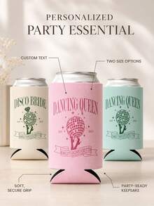 1件客製化 Disco Queen 杯組，個性化新娘姓名飲水杯，復古單身派對啤酒杯套 - 彩色 - 查看 8