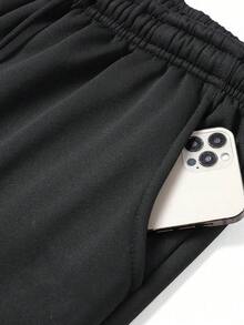 Men's Winter Warm Jogging Sweatpants, Full Fleece Lining, Elastic Drawstring Waist, Ribbed Cuffs - Black - View 4