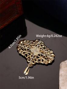 1件復古捲軸花絲淚滴流蘇女款胸針，凹凸3D紋理，摩洛哥新娘婚禮經典針飾珠寶 - 金色 - 查看 5
