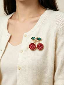 1pc Exquisite Small Cherry Brooch, Fashion Creative Premium Versatile Clothing Accessory Pin Corsage - Red - View 5