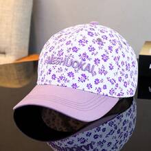 MESHUOKAI Ditsy Floral Print Letter Graphic Baseball Cap, Contrast Color Brim Adjustable Casual Sun Protection Peaked Cap For Women - A - View 4