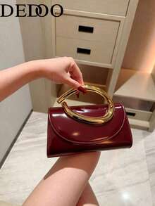 Dedoo 1件時尚金屬裝飾迷你手拿包，優雅亮面金屬條紋設計，奢華風格女款，適合晚宴、婚禮、舞會 - 酒紅色 - 查看 5