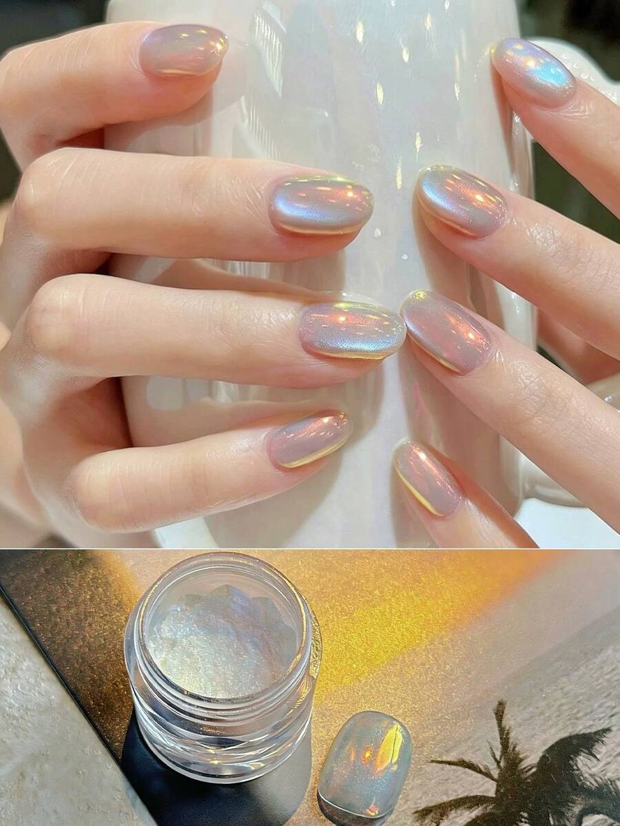 1pc Sunset Glow Nail Powder, High-Quality Fine And Particle-Free, Iridescent Aurora Powder, Magic Mirror Powder, Moonlight Powder Nail Decorations - Multicolor - View 1