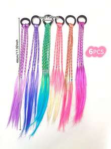 6PCS Girls Braided Dreadlock Ponytail Gradient Color Hair Braids Colorful Hair Accessories - Multicolor - View 6