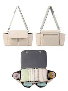 Multifunctional Mother & Baby Diaper Bag, Fashionable Stroller Bag, Solid Color Mom Storage Bag, Baby Bottle Bag - 2512-1 - View 10