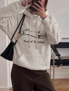 Women's New Autumn/Winter Minimalist Letter Print Casual Fashion Versatile Thermal Lined Sweatshirt Sweatshirt - Grey - View 2