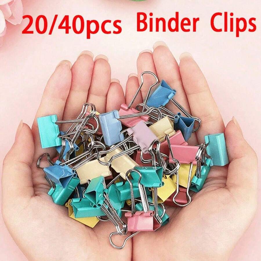 20/40pcs Colorful Metal Binder Clips, Long Tail Clips, Fish Tail Clips, Strong Elastic Metal Spring, Tight Grip, Thickened, One-Piece Molded Metal Clip, High Toughness, Resistant To Bending And Breaking, Suitable For Organizing Test Papers And Assignments, Office Supplies, DIY Scrapbook Photo Materials, Home Snack Bag Sealing, Organizing Receipts And Notes, Decorating Photo Walls, Event Gifts, Back To School Season Recommended - Multicolor - View 1