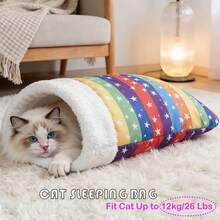 Comfortable & Warm Winter Cat Bed, Soft Plush Cat Sleeping Bag, Portable Cat Bed For Indoor Cats, 360° Enclosed Cat Hideout Bag Suitable For Cats And Small Dogs, Fits 8.82-17.64 Lbs Cats (Cute Pattern) - Multicolor - View 2