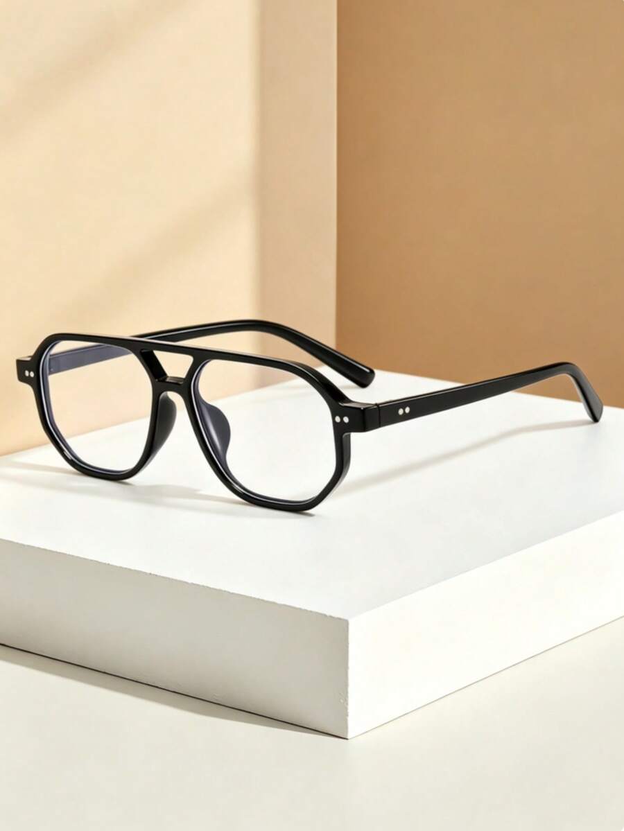 PC 1TR Frame Unisex Oval Fashion Decorative Plano Glasses For Daily Computer Use And Gaming - Black - View 1