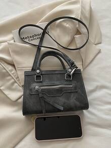Mini New Fashion Zipper Decor Handbag, Suitable For Parties, Gatherings, Outings, Vacations, Shopping And Daily Use, Can Store Coins, Phones, Also As Work Bag For White-Collar, College Students And Office Workers, Elegant Designer Bag For Women - Black - View 5