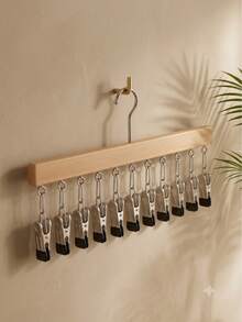 [12 Clips/1 Pack] Japanese Modern Minimalist Wooden Multi-Layer Pants Rack, Space-Saving Multi-Layer Wardrobe Storage Rack With Adjustable Non-Slip Clips, 360° Rotating Hooks, Wind-Resistant Drying Rack, Suitable For Skirts, Jeans, Shorts, Socks, Hats, College Dorm Essentials, Wardrobe Organizer, Outdoor Camping, Travel, Cruise, Multi-Functional Large Capacity Space-Saving Storage Rack, Strong Non-Slip Pants Clips, Wardrobe Organizer, Multi-Functional Hanging Pants Rack, Home Storage Organizer, Laundry Room Accessories, Strong Load-Bearing Clips, Anti-Fall, Bathroom, Apartment Essentials, Hanging Hooks, Clothes Rack - Multicolor - View 16