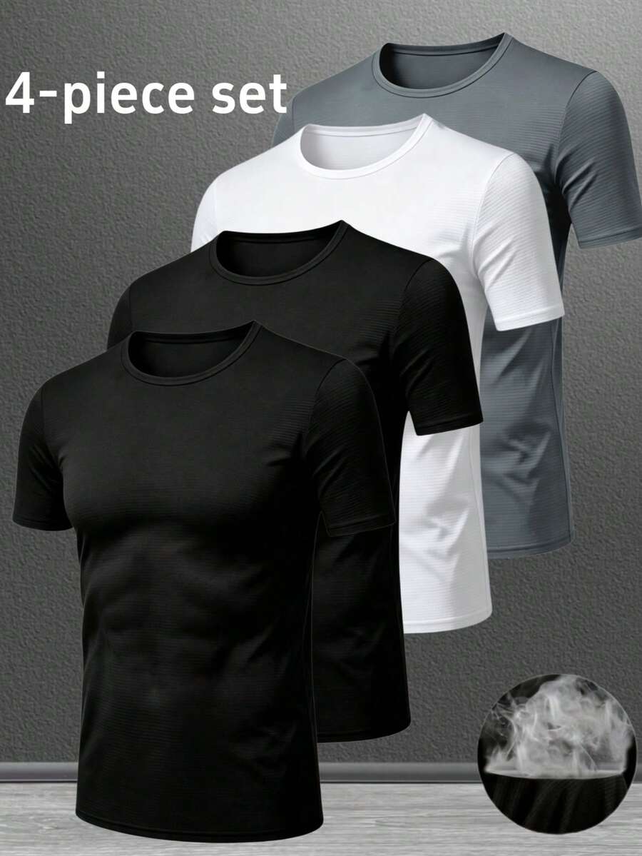 4 st/pack herr T-shirts med kort ärm, avslappnade hemma-undershirts med rund hals, lämpliga för dagligt bruk, promenader och sömn - Multifärgad - Visa 1