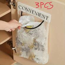 Wall-Mounted Mesh Storage Bag With Adhesive Strip, No-Drill Plastic Bag Organizer, Breathable Hanging Storage Basket, Suitable For Kitchen, Cabinet Door, Bathroom, Space-Saving Home Organization Rack,Travel Essential,Room Decor - Off White - View 11