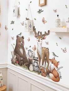 1pc,Cartoon Animal Decorative Wall Sticker,Hot Air Balloon Bear,Dinosaur Excavator,Colorful Cartoon Animal Wall Sticker,Baseboard Sticker,PVC Self-Adhesive Removable,Suitable For Bedroom,Living Room,Study,Dining Room,Bathroom,Home Wall Decoration,Room Decoration,Etc. - Multicolor - View 1
