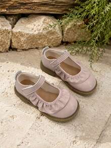 Kids Girls Mary Jane Shoes Strap Ruffle Detail Easy Wear Flats - Pink - View 6