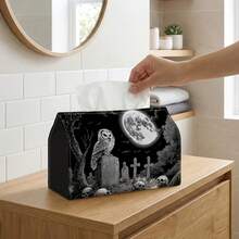 1pc Gothic Owl & Full Moon Tissue Box Cover - Multi-Functional Napkin Holder, Suitable For Home, Car, Party Decoration - Decorative Tissue Storage Box With Gothic Night Scene, Compatible With Tissues/Rolls/Facial Tissues, Can Be Used As Bedside Table Storage - Multicolor - View 6