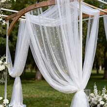1pc 118 Inch White Pearl Transparent Tulle Fabric, Suitable For Wedding Decor, Party Backdrop, Semi-Sheer Curtains, Bridal, DIY Wedding Dress, Party, Photo Backdrop, Tablecloth, Table Runner, Banner, Gift Wrapping, DIY Crafts, Baby Shower, Home Decor, Event Backdrop, Birthday Party Supplies, Birthday Decor, Table Centerpiece Decor, White Party Supplies - White Pearl - View 12
