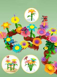 DIY Garden Flower Building Blocks Toy, Colorful Stackable Flower Puzzle Assembly, Creative Handmade Bouquet Assembly Set, Educational Role-Play Interactive Game For Children, Birthday Gift - Multicolor - View 7