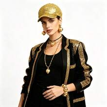 70s Disco Women's Shiny Sequin Hat & Necklace Set, Halloween New Style Casual Versatile - Multicolor - View 2