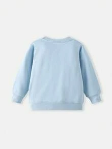 Girls Round Neck Long Sleeve Sweatshirt Hand-Painted Tulip HAPPY MOMENTS Letter Print Loose Casual Pullover Sweatshirt For Toddlers And Young Children - Baby Blue - View 3