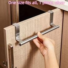 1pc Black Door Hanging Towel Bar, No-Drill Wall-Mounted Single Metal Hook Storage Rack, Suitable For Bathroom, Kitchen, Cabinet, Dorm, Bedroom, Back To School Season Home Essentials, Creative Gift - Multicolor - View 2