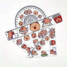4pcs/Set Capybara Acrylic Ruler Set: High-Quality Protractors, Rulers, And Compasses - Perfect For Schools Or Offices - Make Your Workspace Full Of Fun! Back To School - Multicolor - View 6