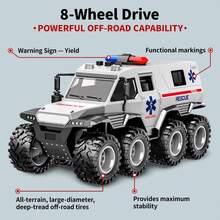 TEMI Ambulance Off-Road Rescue Toy Car, Suitable For 3 Years And Above, 8-Wheel Armored Climbing Car, No Battery Required, Inertia Driven, Interactive Combination Toy Car, Ideal Gift For Birthday And Christmas - White - View 9