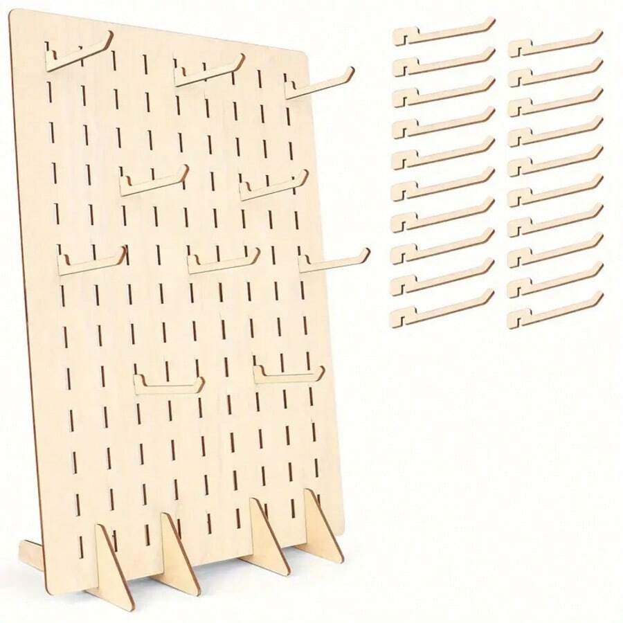 Portable Wooden Pegboard Display Stand, With 20 Compatible Wooden Pegs, Wooden Pegboard Display Stand Retail Rack, Necklace Earring Keychain Display Stand, Suitable For Jewelry , Handicraft Exhibitions, Tools, Pegboard Accessory Rack Organizer - 1PC - View 1
