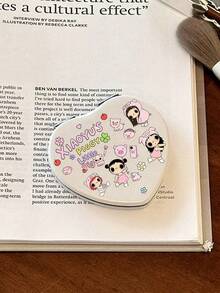 1 Piece Of Yuy Cartoon Girl Cute Leather Small PU Folding Makeup Mirror, Ins Style Cartoon Bow Print Handheld Mini Mirror Suitable For Storage Of Travel Makeup, A Gift For Family And Friends - Multicolor - View 7