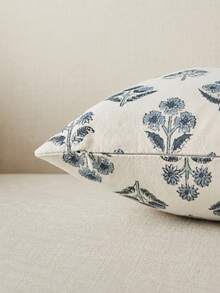 100% Cotton Floral Print Pillowcase, Double-Sided Woodblock Print Bohemian Style Decorative Pillowcase, Country Style Pillowcase, Suitable For Home Decor - Blue and White - View 3