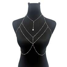 1pc Minimalist Single Layer Women's Chest Chain Jewelry, Non-Fading Skin-Friendly, Versatile Slimming Chest Ornament For Island Vacation Swimwear - HK0041 - View 5