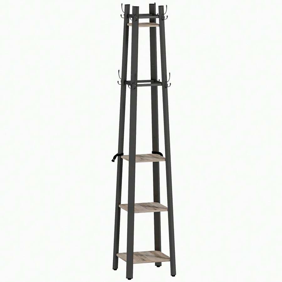 Industrial-Style Four Shelf Coat Stand - Grey/Black - T0001-01-3809 - View 1