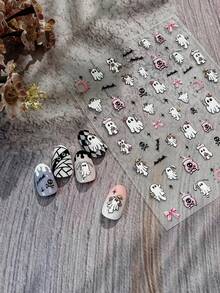 1pc 3D Embossed Skull Nail Art Sticker, Macaron Color Skull Gesture Nail Sticker, Self-Adhesive Gothic Cute Nail Art Sticker - Multicolor - View 7