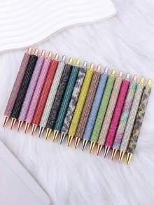 6/3/1pc Shiny Diamond Press Ballpoint Pen, Heavyweight Luxury Signature Pen, Cute Crystal Rhinestone Writing Gift, Girls Collection - Multicolor - View 1