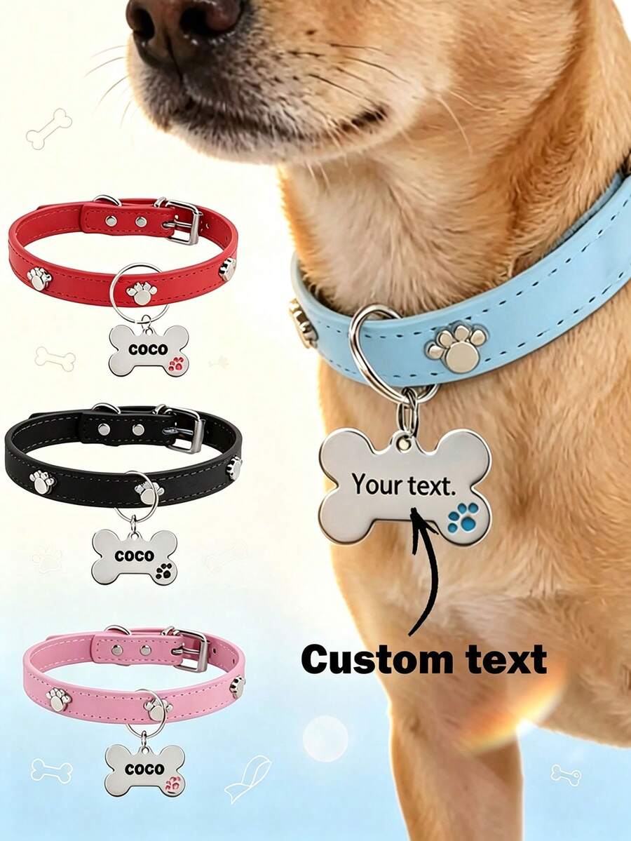 1pc Customized Pet Dog Collar, Custom Engraved Pet Name And Phone ID Pet Tag, Adjustable Fashion Pet Accessory, Ideal Gift For Pets