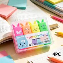1pc Cute Mini Bear Shaped Highlighter, Macaron Color Oblique Tip Marker, School & Office Stationery, Back To School Essential - Multicolor - View 29