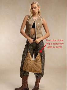 Medium Capacity Portable Women Woven Straw Shoulder Bag, Handbag For Beach & Vacation, Beach Bags, Summer Outfits ,Holiday - Light Khaki - View 2