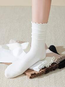 1/5/10 Pasang Kaos Kaki Wanita Musim Gugur dengan Manset Berkerut, Kaos Kaki Setengah Betis Bergaris Netral untuk Pakaian Sehari-hari Kembali ke Sekolah - MultiWarna - View 3