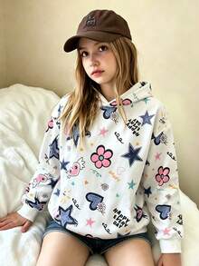 Teen Girls Minimalist Design Cute Sweet All-Over Print Sweatshirt, Autumn/Winter New Comfortable Top, Fashionable Versatile - Multicolor - View 2