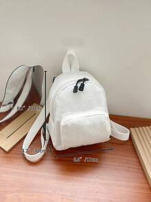 Mini Solid Color Canvas Fabric Fashion Versatile Simple Mini Backpack Shopping Travel Coin Purse Phone Bag - White - View 6
