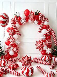 17pcs/Set Balon Permen Tongkat Natal Merah, Kepingan Salju, dan Bola Dekorasi Natal Balon Natal Perlengkapan Foto Liburan - Natal - View 5