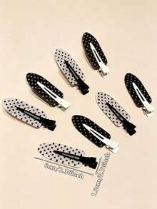 8/4pcs Black & White Polka Dot Seamless Hair Clips, Fashionable Bangs/Messy Bun Hair Clips, Suitable For Dating, Beach Vacation, Outfit Matching, Going Out, Gifting - Multicolor - View 8