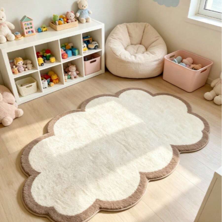 1pc Blue And White Cloud Edge Minimalist Faux Cashmere Rug, Cute Style, Pink Lolita Style, Decorative Rug, Bedroom Decor, Small Rug, Rug, Home Decor, Living Room Rug - contracted design - View 1