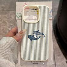 [24h Versand Aus DE/FR/ES]Blue Thin Vertical Stripe Watercolor Two Whale Print Large Camera Cutout Lychee Texture Phone Case Compatible With IPhone 17 17Air 16e 16 15 14 13 12 11 Plus Pro Max  Galaxy S21 S22 S23 S24 S25 S26 Ultra Edge Fe Plus   Soft Shockproof Protective Cover Sweet Birthday Holiday Gift For Ocean Marine Lovers Women Girls - 1 Main Image - View 1