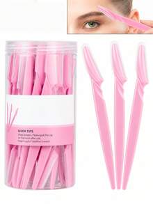60/30/24/12/6pcs Eyebrow Trimmer And Razor, Exfoliating Beauty Tool, Body Hair Removal Trimmer And Facial Set, With Long Handle Blade And Precision Protective Cover, Women's Eyebrow Trimming Tool, Suitable For Daily Or Travel Use, Affordable - Pink - View 1