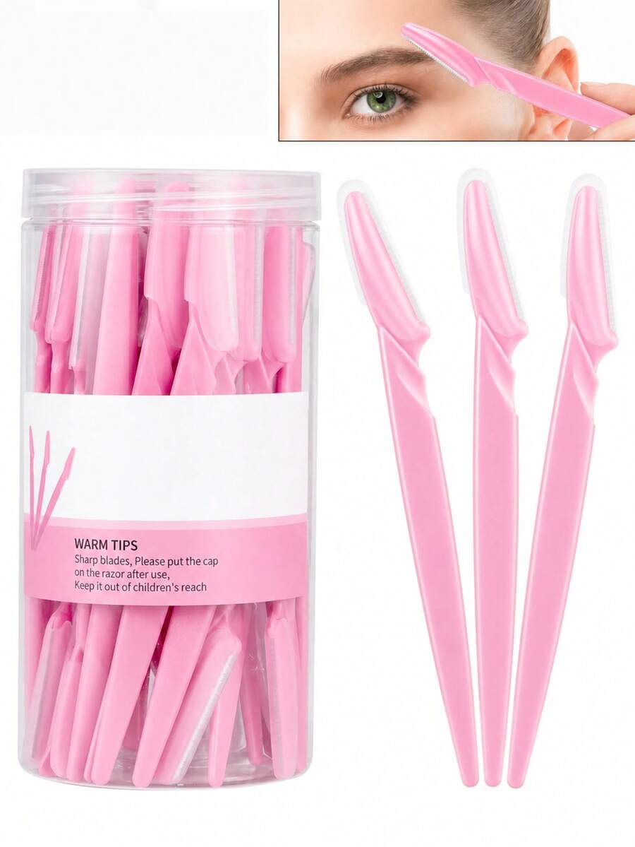 60/30/24/12/6pcs Eyebrow Trimmer And Razor, Exfoliating Beauty Tool, Body Hair Removal Trimmer And Facial Set, With Long Handle Blade And Precision Protective Cover, Women's Eyebrow Trimming Tool, Suitable For Daily Or Travel Use, Affordable - Pink - View 1