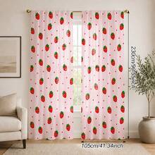 2pcs Strawberry Print Curtains, Rod Pocket Polyester Fabric, Light Pink Cartoon Strawberry Fine Polka Dot All-Over Print, Sweet Cute Girly Style, Machine Washable, Suitable For Bedroom Kitchen Home Window Decoration - Multicolor - View 17