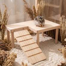 1 Set Solid Wood 2-Tier Platform Table With Climbing Ladder, Suitable For Hamsters, Guinea Pigs, Teddy Bear Hamsters Climbing Stairs, Hideout And Landscape Platform, Suitable For Small Pets, All Seasons - Apricot - View 2