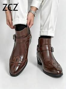 ZCZ Men's Chelsea Boots High-Top Leather Shoes Pointed Toe Fashion Leather Boots Thick Sole Chain Buckle Boots Chelsea Boots - Brown - View 8